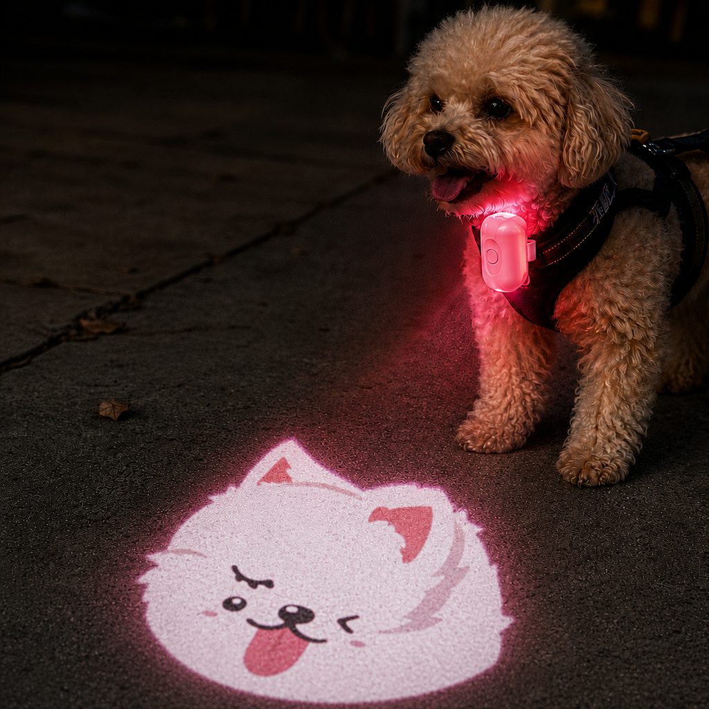 Ortekor PawGlow Pink Breed Projector Dog Light for Night Walks - USB Rechargeable Clip-On Pet Light for Extra Visibility & Fun