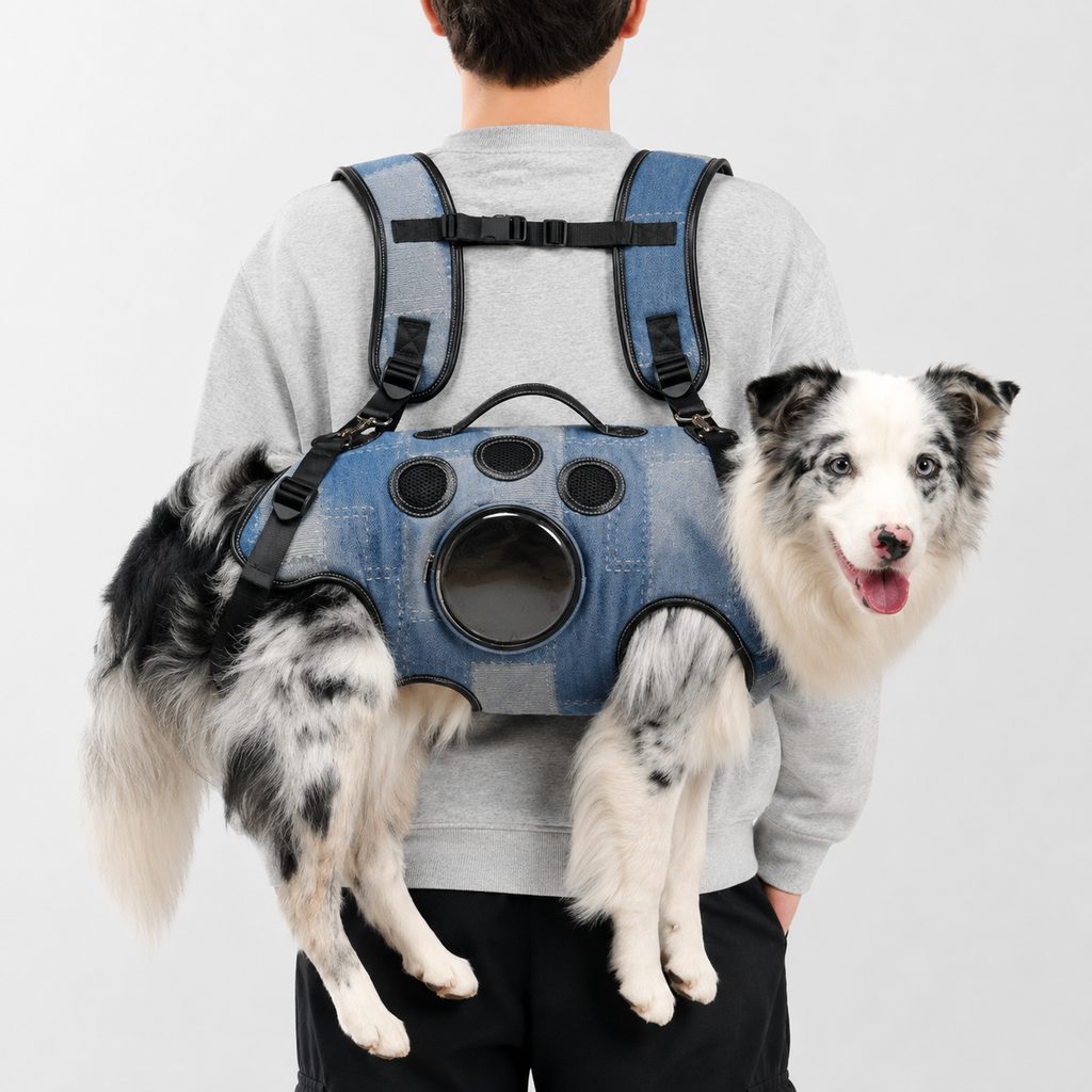 Ortekor PawLift Denim Hands-Free Dog Carrier Backpack Harness for Walks, Shopping & Outdoor Trips - Carry Tired Dogs Without Arm Strain