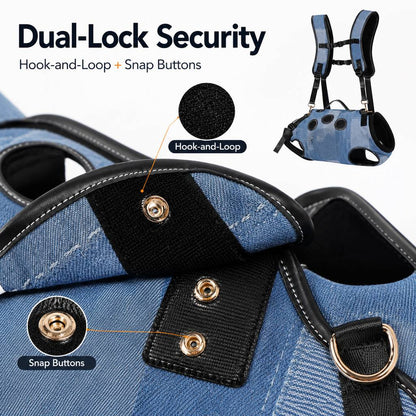 Ortekor PawLift Denim Hands-Free Dog Carrier Backpack Harness for Walks, Shopping & Outdoor Trips - Carry Tired Dogs Without Arm Strain