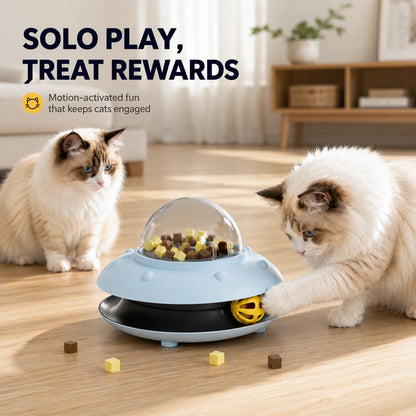 Ortekor PawOrbit UFO Motion-Activated Cat Treat Dispenser Toy - Interactive Puzzle Feeder for Indoor Cats, Keeps Cats Busy While You Work