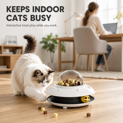Ortekor PawOrbit UFO Motion-Activated Cat Treat Dispenser Toy - Interactive Puzzle Feeder for Indoor Cats, Keeps Cats Busy While You Work