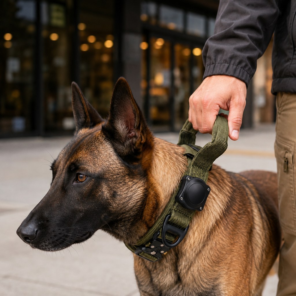 Ortekor AirTag-Compatible Tactical Dog Collar with Control Handle - Close Control for Walks, Trails & Busy Areas