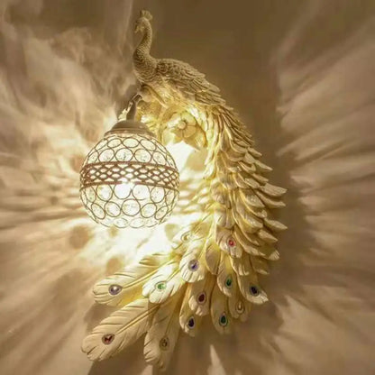 Crystal Globe Bird Wall Light Fixture for Living Room & Hallway | Art Deco Resin Sconce with Jeweled Shade for Bedroom Entryway Indoor