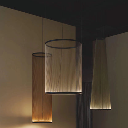Lustre à abat-jour en tissu superposé avec LED intégrée pour salles à manger, îlots de cuisine et hauts plafonds | Suspension moderne à câbles réglables multi-niveaux