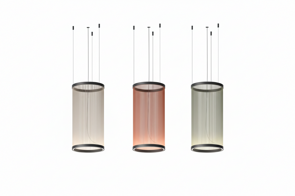 Lustre à abat-jour en tissu superposé avec LED intégrée pour salles à manger, îlots de cuisine et hauts plafonds | Suspension moderne à câbles réglables multi-niveaux