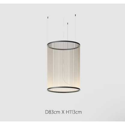 Lustre à abat-jour en tissu superposé avec LED intégrée pour salles à manger, îlots de cuisine et hauts plafonds | Suspension moderne à câbles réglables multi-niveaux