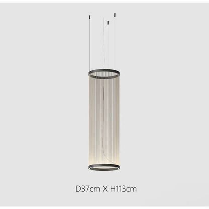 Lustre à abat-jour en tissu superposé avec LED intégrée pour salles à manger, îlots de cuisine et hauts plafonds | Suspension moderne à câbles réglables multi-niveaux