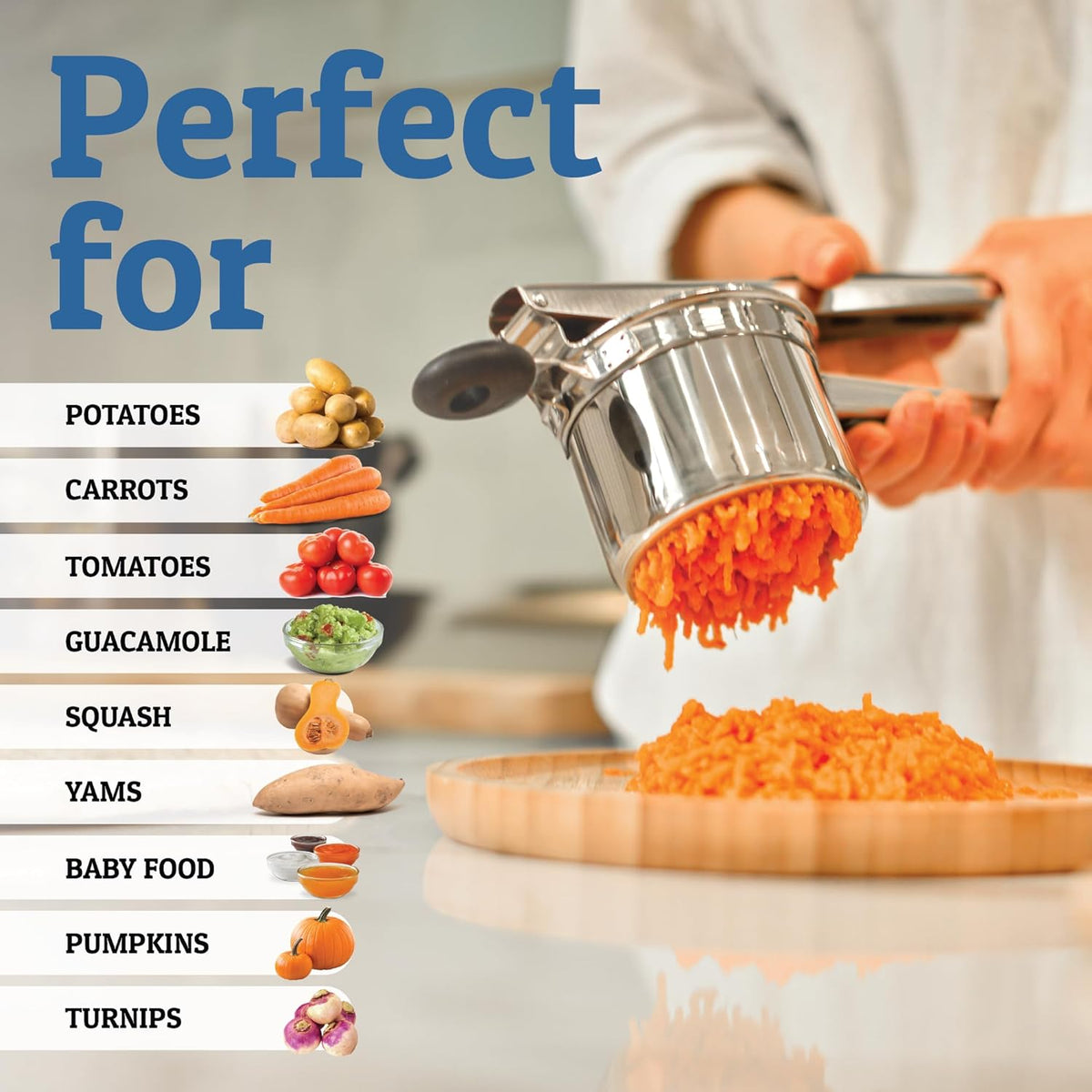 Stainless Steel Potato Masher for Smooth Creamy Results Kitchen Tool 15 oz Heavy Duty Design for Potatoes Vegetables Fruits