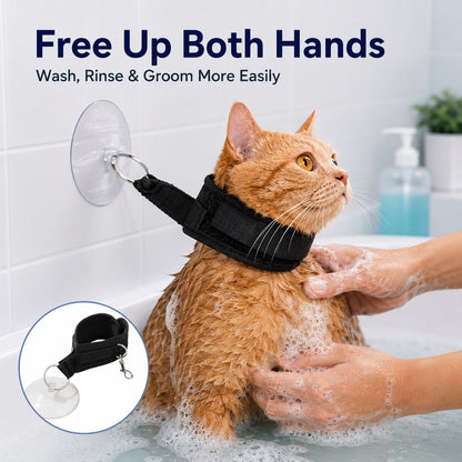 Ortekor Pet Bathing Restraint with Suction Cup for Cats & Small Dogs - Hands-Free Grooming Collar to Help Prevent Escapes During Bath Time