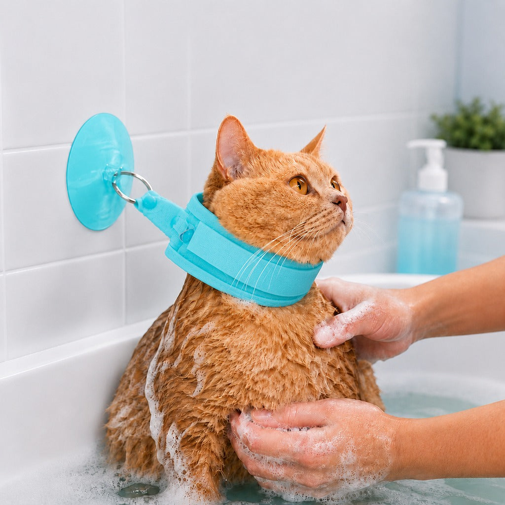 Ortekor Pet Bathing Restraint with Suction Cup for Cats & Small Dogs - Hands-Free Grooming Collar to Help Prevent Escapes During Bath Time
