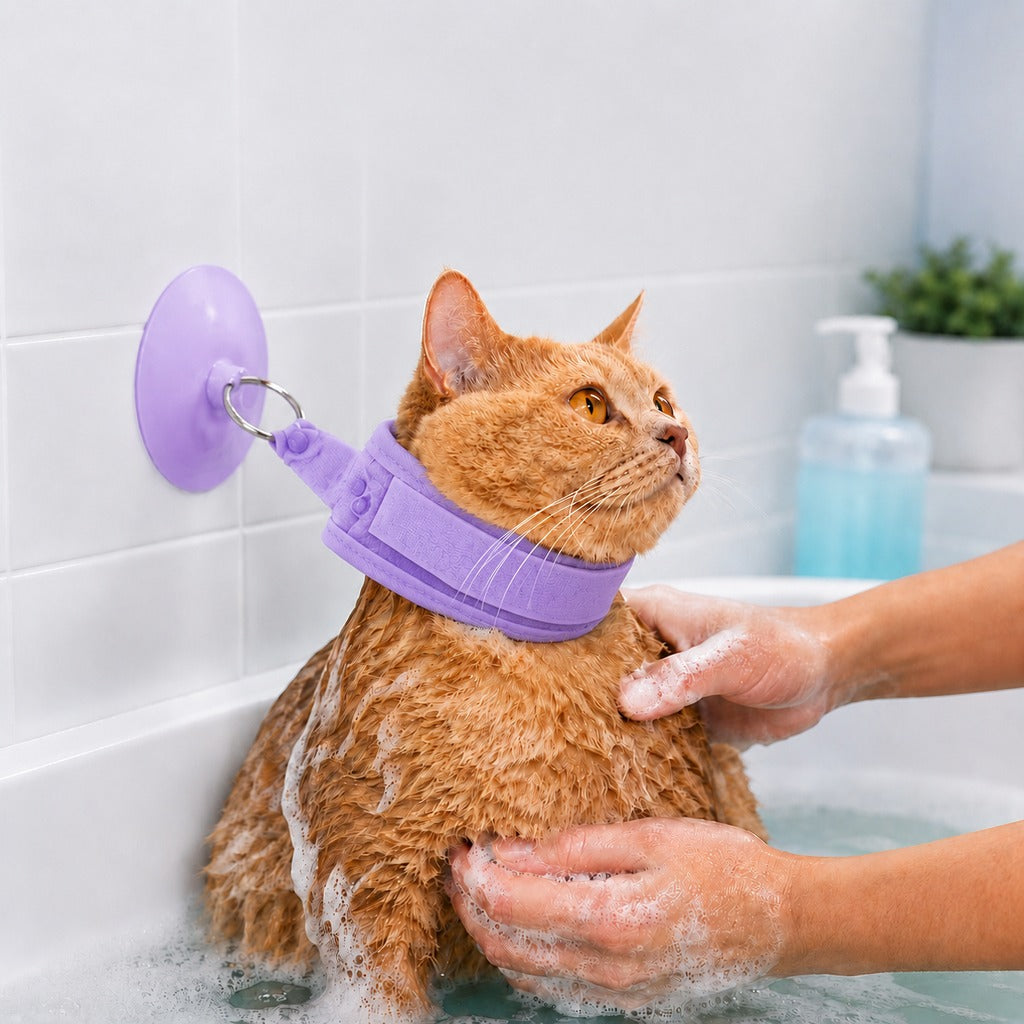 Ortekor Pet Bathing Restraint with Suction Cup for Cats & Small Dogs - Hands-Free Grooming Collar to Help Prevent Escapes During Bath Time