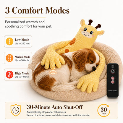 Ortekor Remote-Controlled Pet Calming Plush Companion with Heated Paws – 3 Comfort Modes & 30-Min Auto Shut-Off for Dogs and Cats, Cozy Bedtime Companion