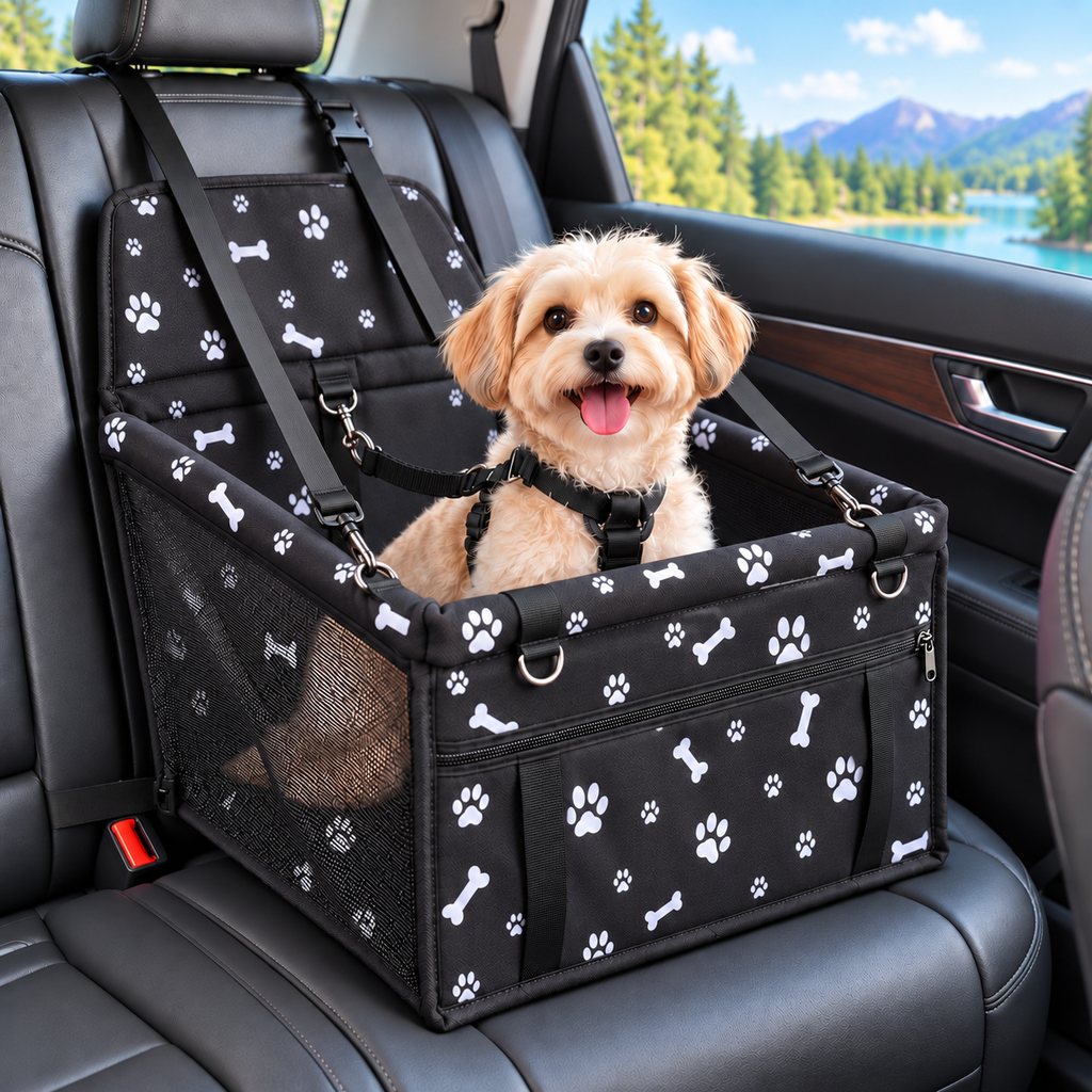 Ortekor Pet Car Booster Seat for Small Dogs and Cats - Stable Travel Seat to Reduce Roaming in Front and Rear Seats