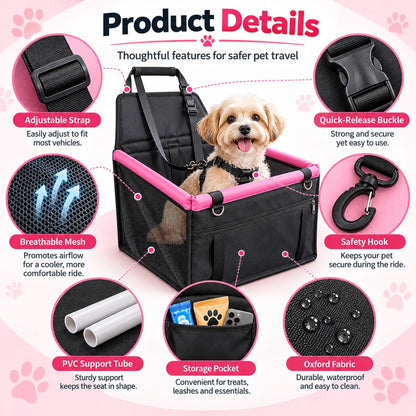 Ortekor Pet Car Booster Seat for Small Dogs and Cats - Stable Travel Seat to Reduce Roaming in Front and Rear Seats