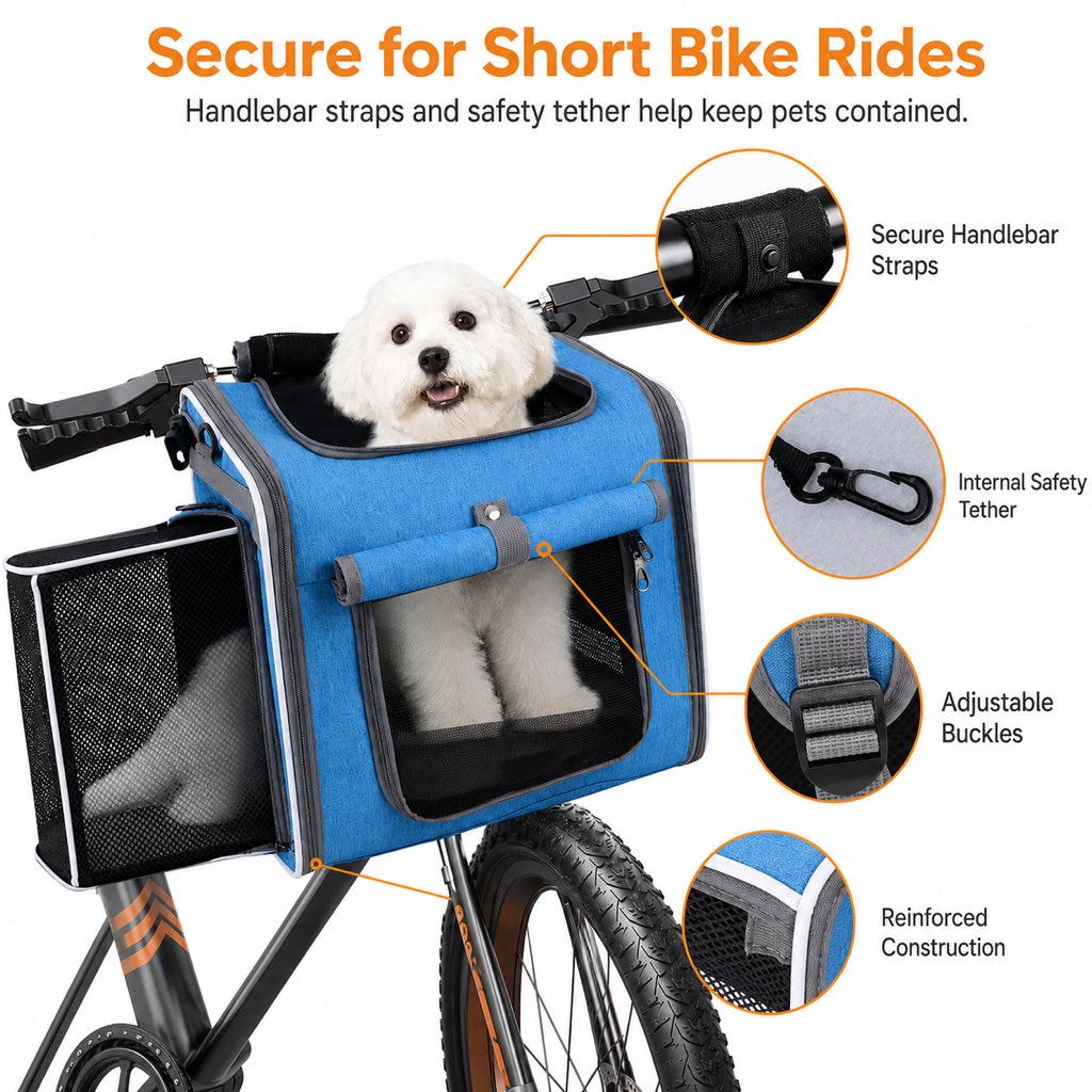 Ortekor 4-in-1 Expandable Bike Pet Carrier Backpack for Cats &Small Dogs - Hands-Free Rides, Car Travel & Vet Trips with Extra Breathing Room
