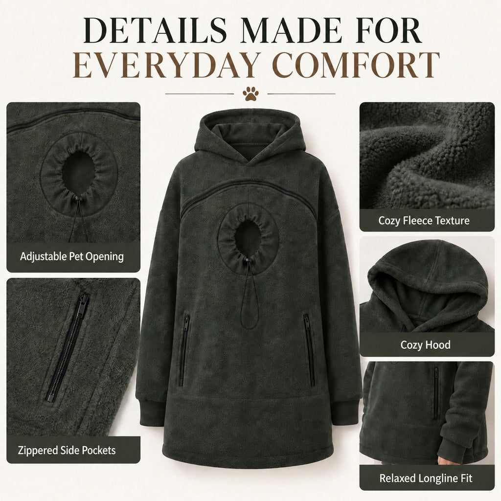 Ortekor Hands-Free Pet Carrier Hoodie – Cozy Front Pouch for Cats & Small Dogs at Home & Everyday Outings