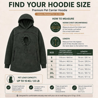 Ortekor Hands-Free Pet Carrier Hoodie – Cozy Front Pouch for Cats & Small Dogs at Home & Everyday Outings