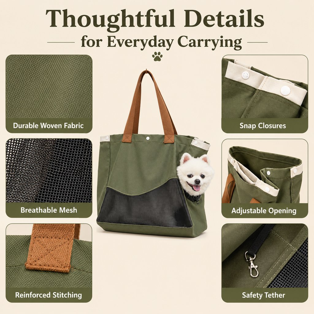 Ortekor Pet Carrier Tote Bag for Cats & Small Dogs - Breathable Shoulder Bag for Walks, Vet Visits & Errands