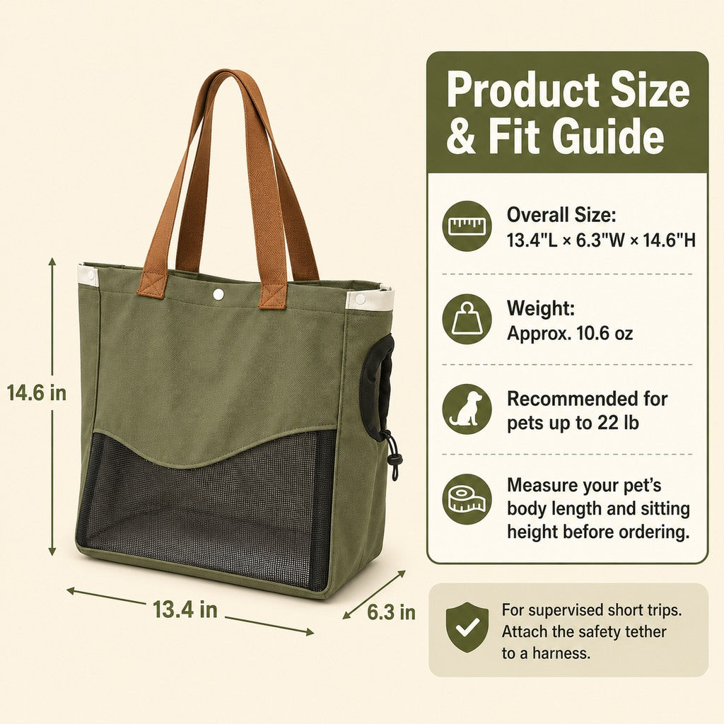 Ortekor Pet Carrier Tote Bag for Cats & Small Dogs - Breathable Shoulder Bag for Walks, Vet Visits & Errands
