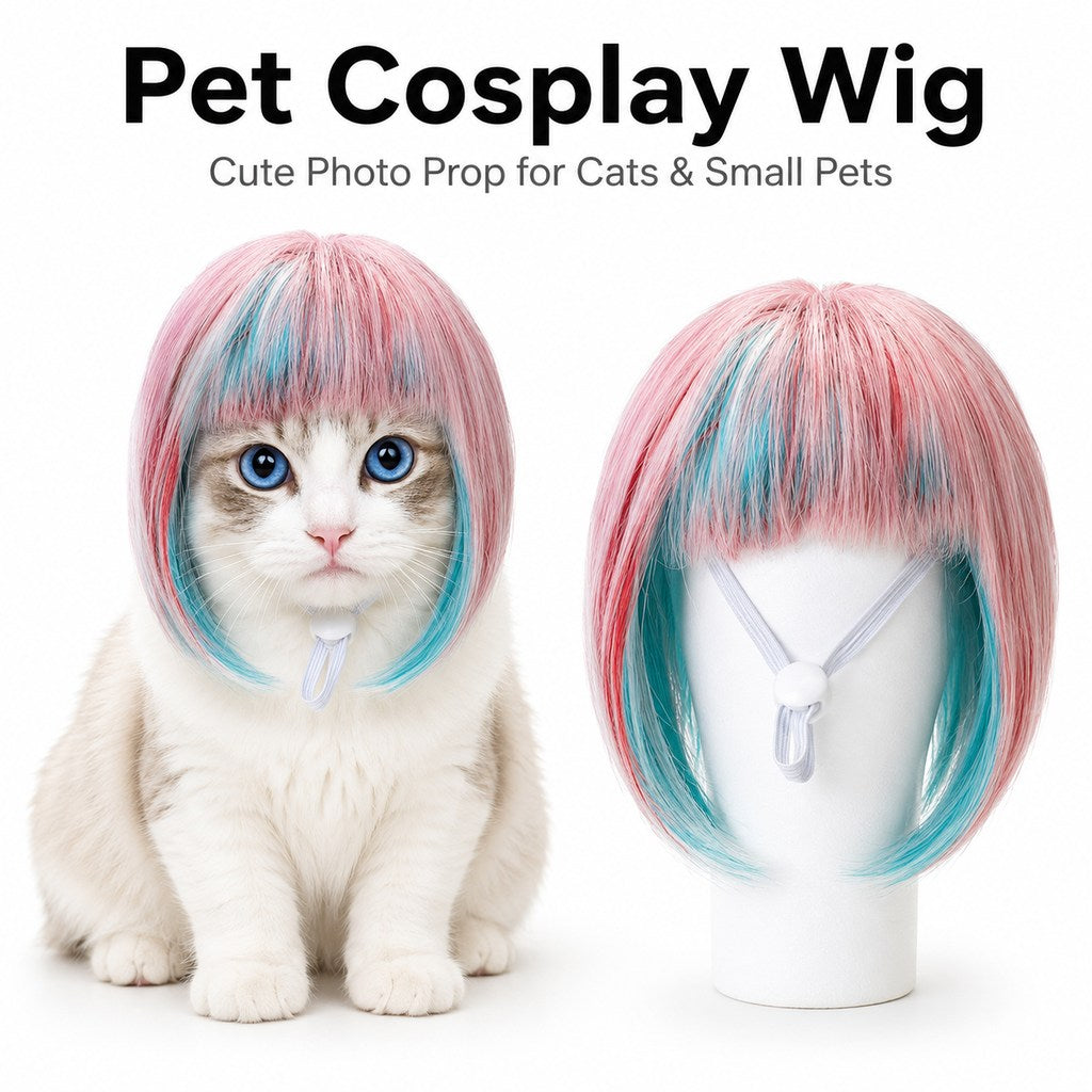 Ortekor Pet Cosplay Wig for Cats & Small Pets - Easy Party Photo Prop for Fun Birthday & Halloween Pictures