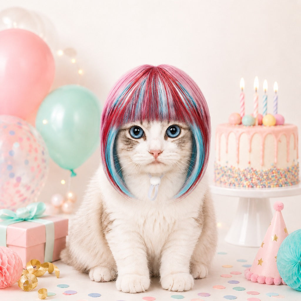 Ortekor Pet Cosplay Wig for Cats & Small Pets - Easy Party Photo Prop for Fun Birthday & Halloween Pictures