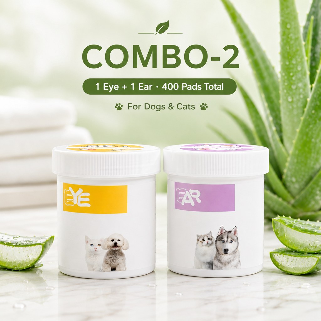 Ortekor Pet Eye & Ear Wipes for Daily Grooming - Gentle Pads for Tear Stains, Eye Goop, Outer Ear Wax & Dirt