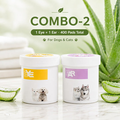 Ortekor Pet Eye & Ear Wipes for Daily Grooming - Gentle Pads for Tear Stains, Eye Goop, Outer Ear Wax & Dirt