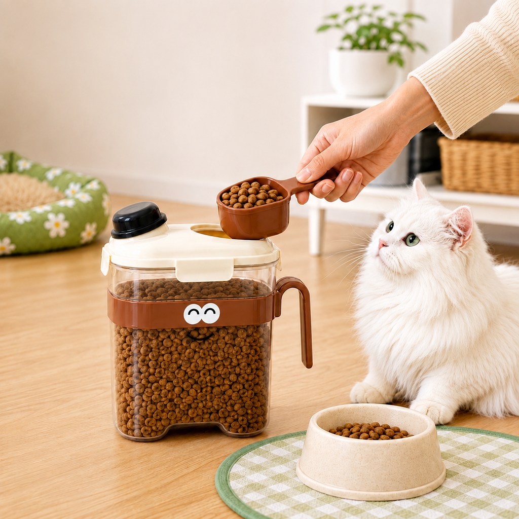 Ortekor Sealed Pet Food Storage Container with Scoop for Cats & Dogs - Easy, Mess-Free Daily Feeding