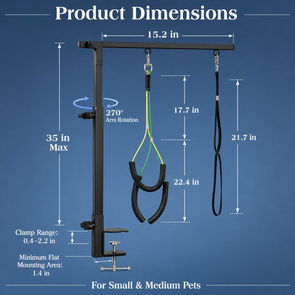Ortekor Clamp-On Pet Grooming Arm for Bathing & Trimming, Foldable Dual Support Holder for Small & Medium Dogs