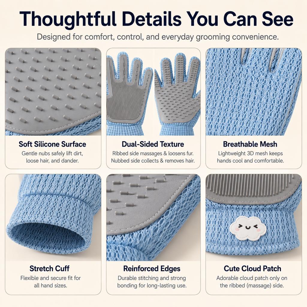 Ortekor Dual-Sided Pet Grooming Glove for Couch & Bath Time - Gentle Deshedding, Massage & Fur Cleanup for Cats &Dogs