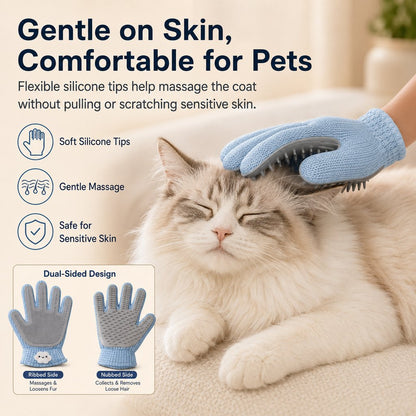 Ortekor Dual-Sided Pet Grooming Glove for Couch & Bath Time - Gentle Deshedding, Massage & Fur Cleanup for Cats &Dogs
