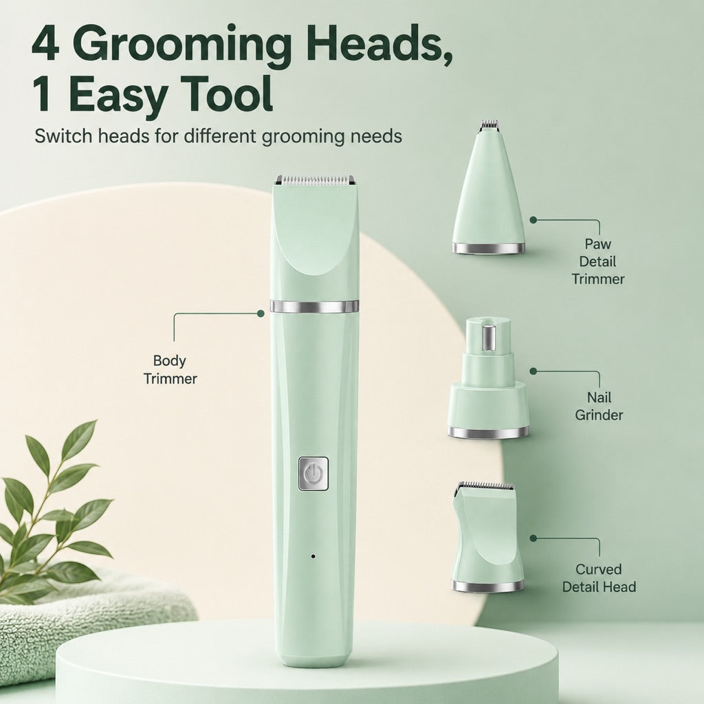Ortekor 4-in-1 Cordless Pet Grooming Trimmer for Dogs & Cats - At-Home Paw, Face & Body Hair Touch-Ups for Nervous Pets