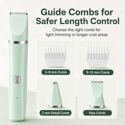 Ortekor 4-in-1 Cordless Pet Grooming Trimmer for Dogs & Cats - At-Home Paw, Face & Body Hair Touch-Ups for Nervous Pets