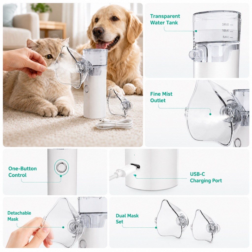 Ortekor Portable Pet Nebulizer Care Kit for Cats & Dogs - Quiet Mist Device for Senior & Sensitive Pets