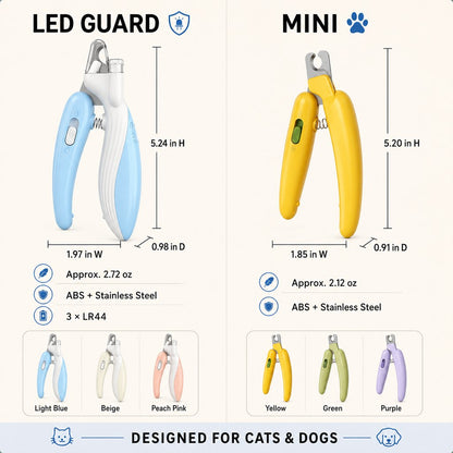 Ortekor Pet Nail Clippers for At-Home Grooming – LED Guard & Mini Styles for Cleaner, Easier Dog & Cat Nail Trims