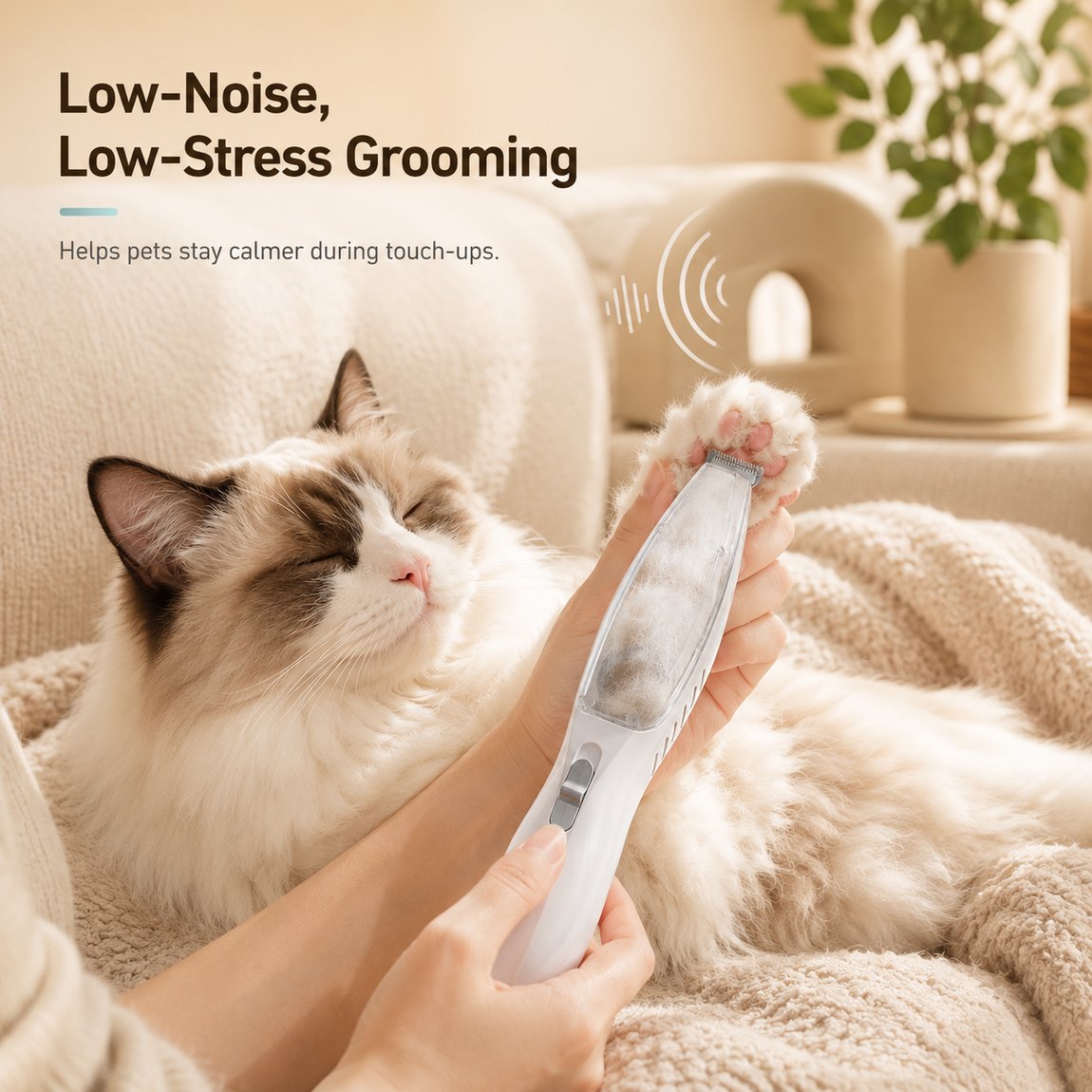 Ortekor Pet Paw Trimmer with Built-In Vacuum for Cats & Dogs - Low-Noise Detail Groomer for Paws, Ears & Loose Fur Cleanup