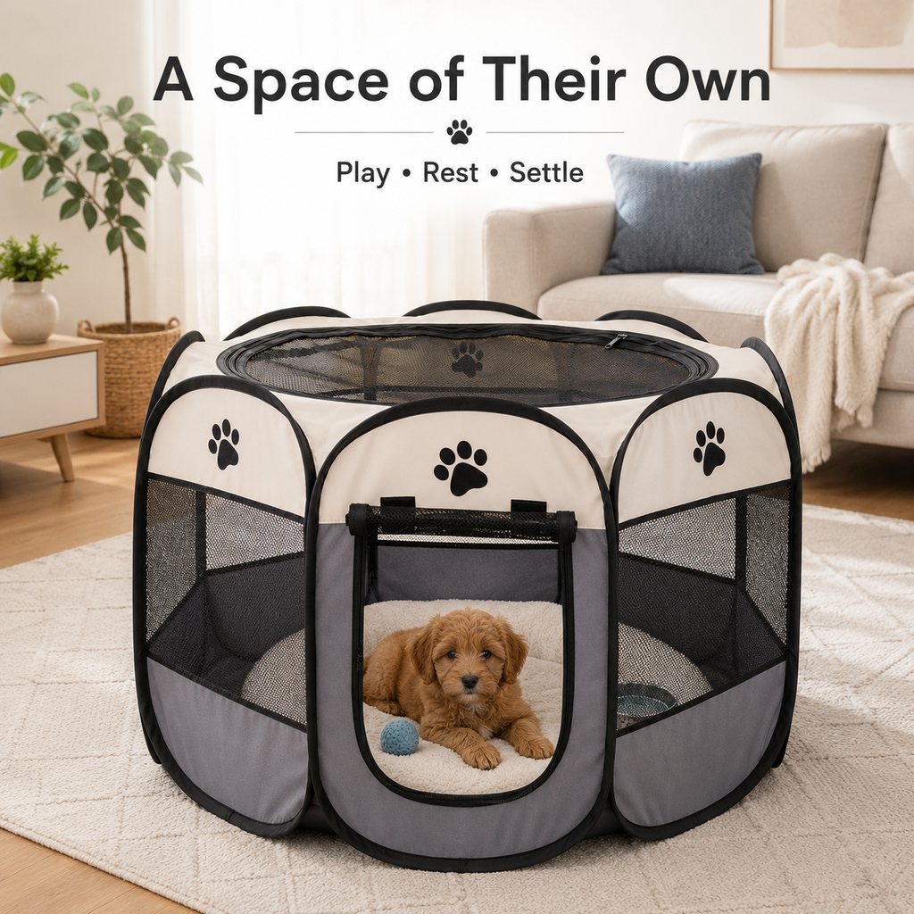 Ortekor Portable Foldable Dog & Cat Playpen for Home, Travel & Camping - Breathable Space-Saving Pet Pen with Carry Bag