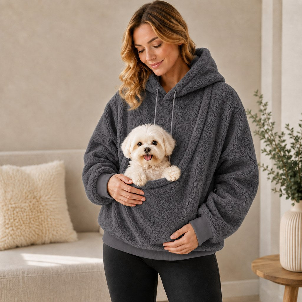 Ortekor Pet Carrier Sherpa Hoodie for Small Dogs & Cats – Cozy Front Pouch Sweatshirt for Walks, Errands & Home Cuddles – Keeps Pets Warm & Close