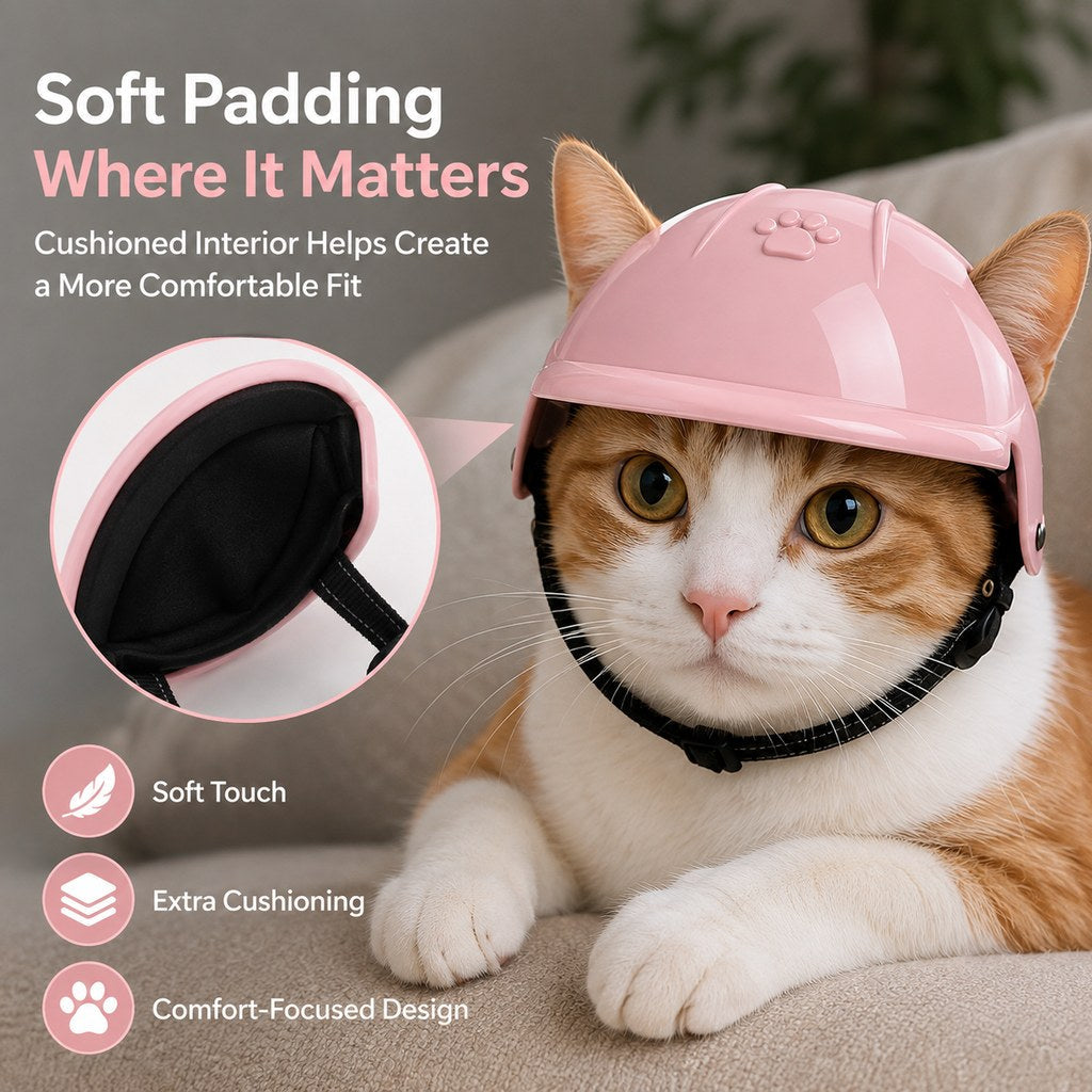 Ortekor Lightweight Pet Protective Helmet for Car Rides & Outdoor Adventures - Adjustable Open-Ear Head Guard for Cats & Small Dogs