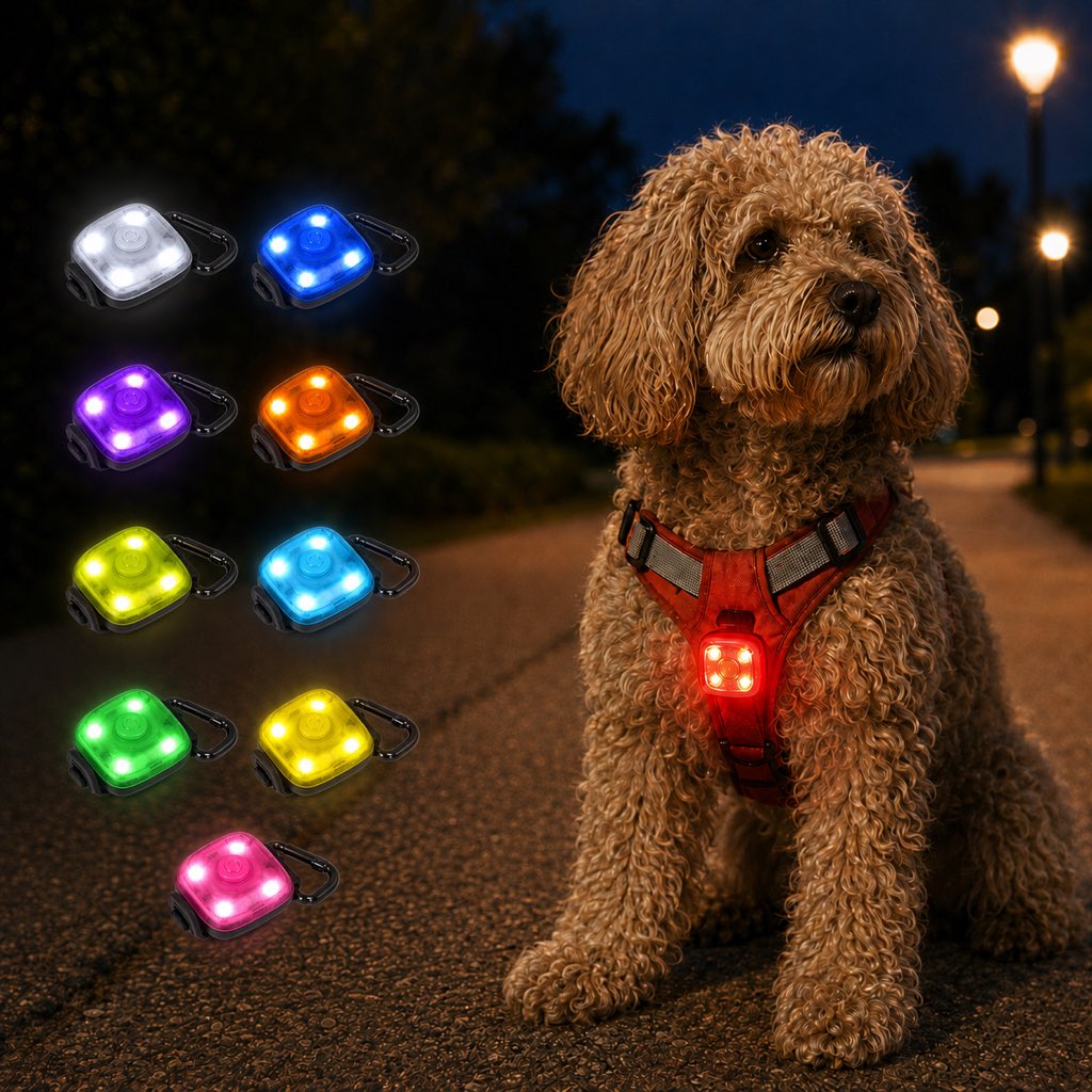 Ortekor Clip-On Pet Safety Light for Night Walks - Helps Dogs & Cats Stay Visible After Dark