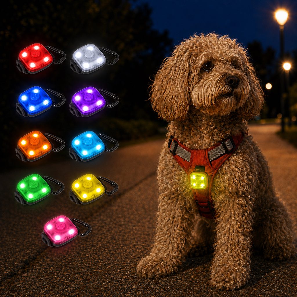 Ortekor Clip-On Pet Safety Light for Night Walks - Helps Dogs & Cats Stay Visible After Dark