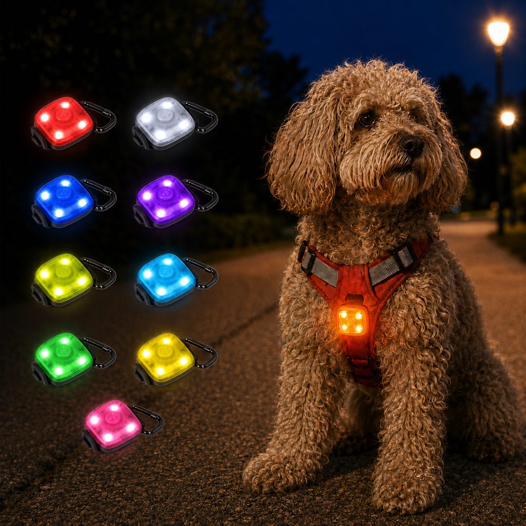 Ortekor Clip-On Pet Safety Light for Night Walks - Helps Dogs & Cats Stay Visible After Dark