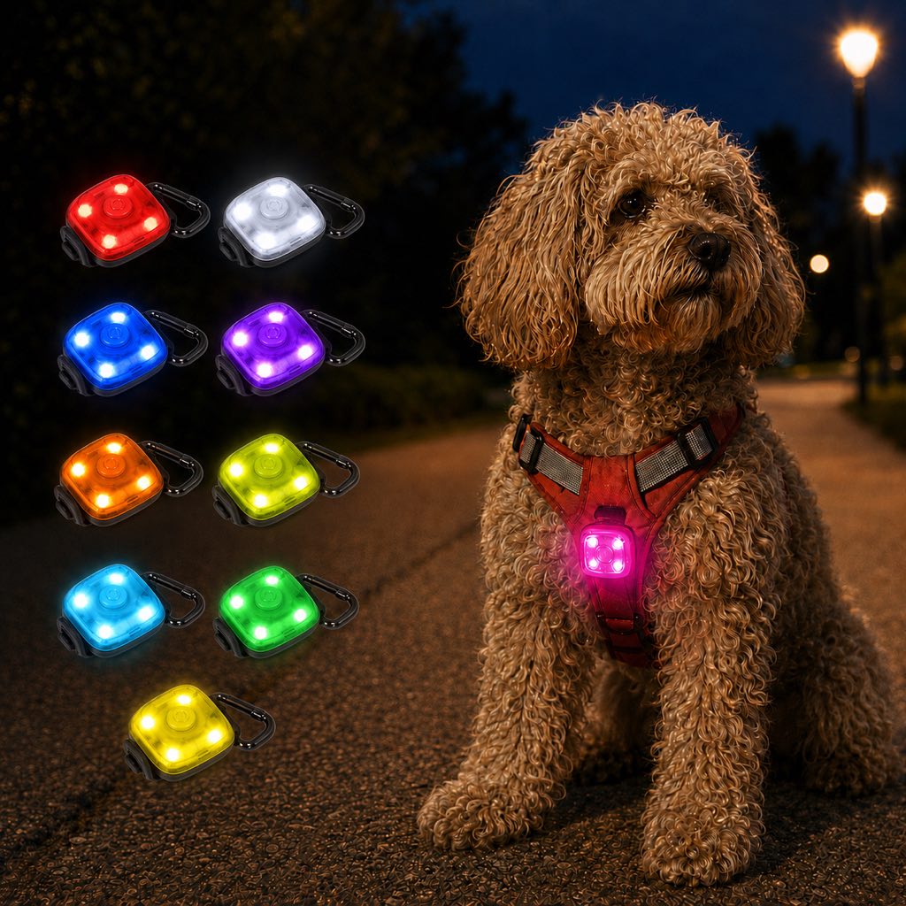 Ortekor Clip-On Pet Safety Light for Night Walks - Helps Dogs & Cats Stay Visible After Dark
