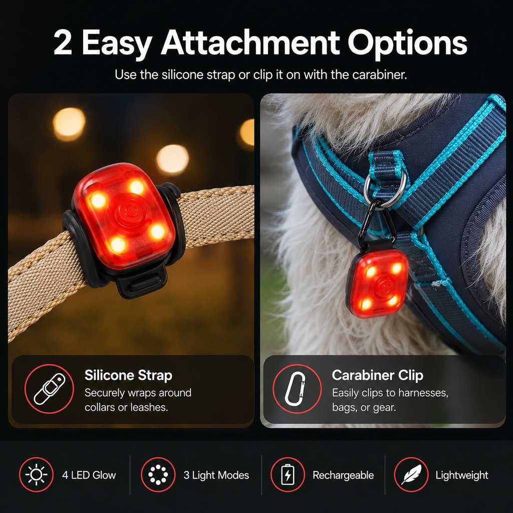 Ortekor Clip-On Pet Safety Light for Night Walks - Helps Dogs & Cats Stay Visible After Dark