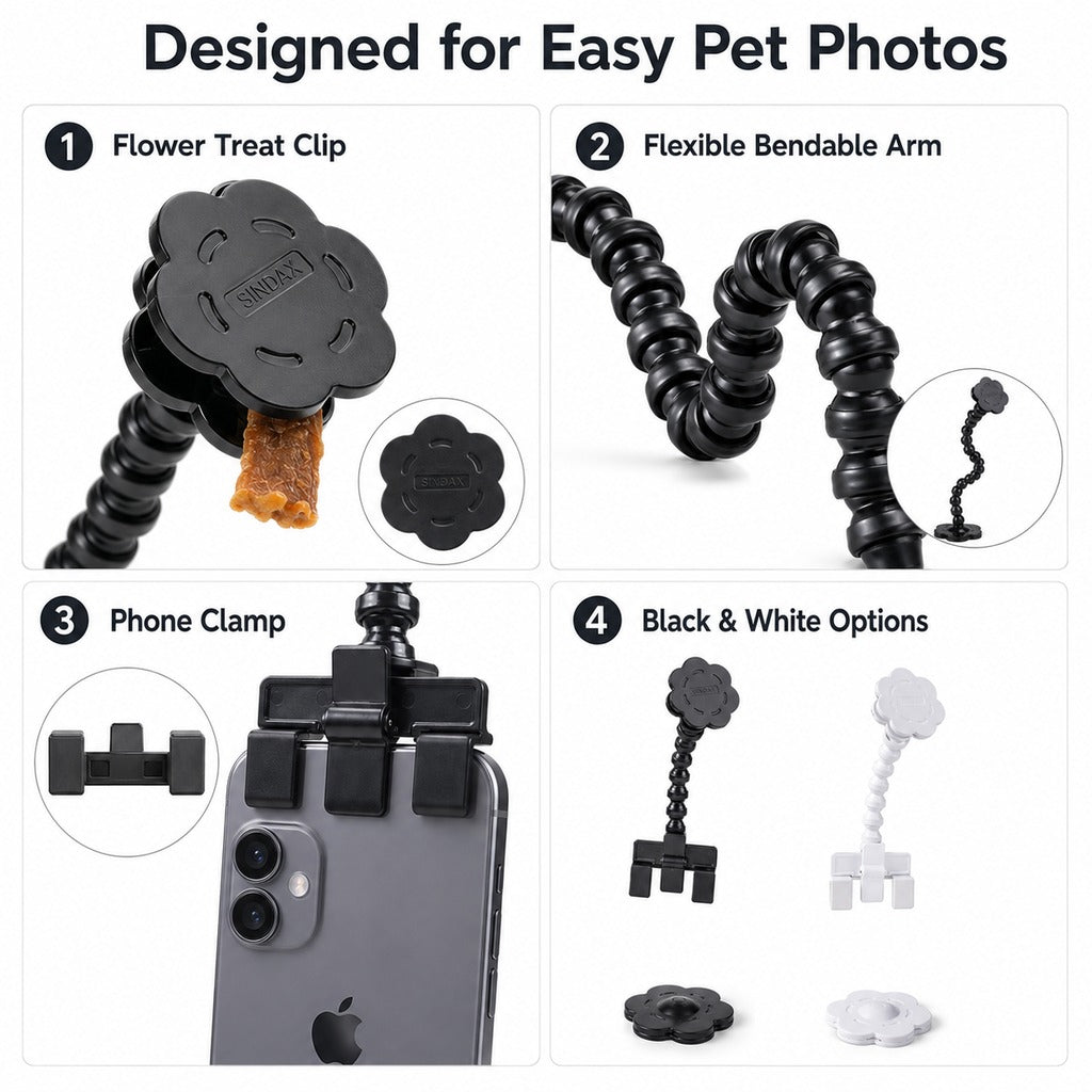 Ortekor Pet Selfie Clip for Cat & Dog Photos - Treat Holder Phone Attachment for Pets That Won't Look
