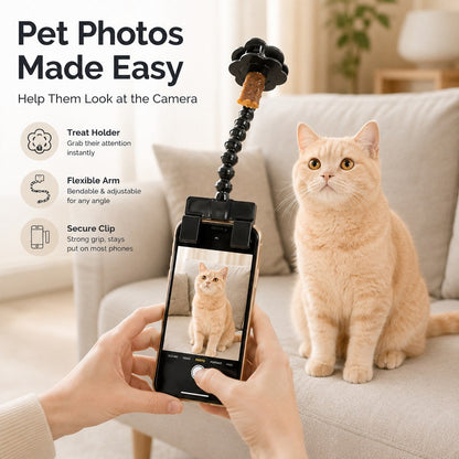 Ortekor Pet Selfie Clip for Cat & Dog Photos - Treat Holder Phone Attachment for Pets That Won't Look
