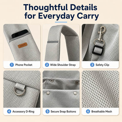 Ortekor Crossbody Pet Sling Carrier for Small Dogs & Cats - Breathable Hands-Free Travel Bag for Walks, Errands & Vet Visits