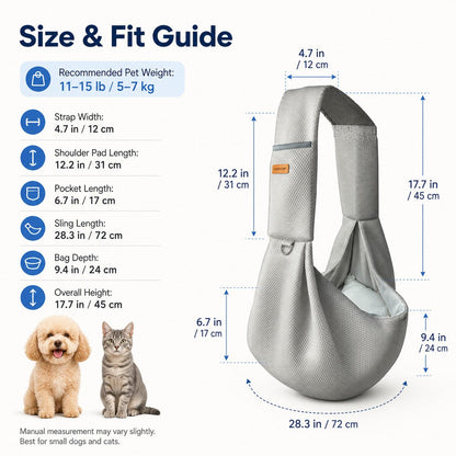 Ortekor Crossbody Pet Sling Carrier for Small Dogs & Cats - Breathable Hands-Free Travel Bag for Walks, Errands & Vet Visits