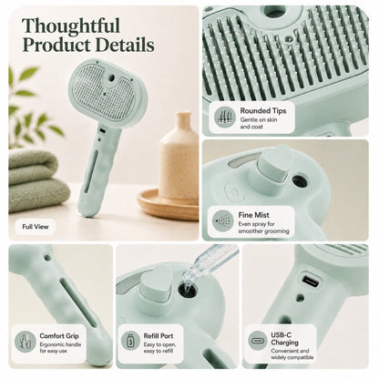 Ortekor Pet Spray Grooming Brush for Cats & Dogs - Gentle Mist De-Shedding Comb for Loose Fur, Flying Hair & Daily Coat Care