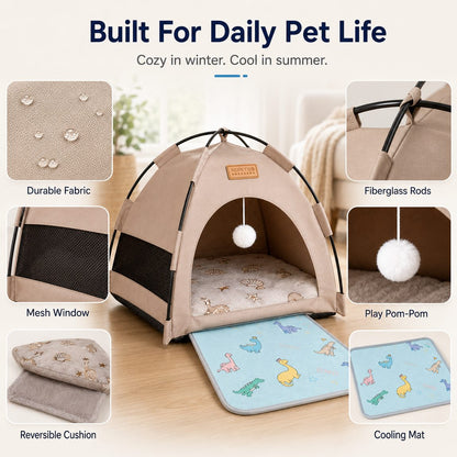 Ortekor Pet Tent Bed with Cooling Mat for Indoor Naps & Hot Weather — Foldable Private Hideaway for Cats, Kittens & Small Dogs